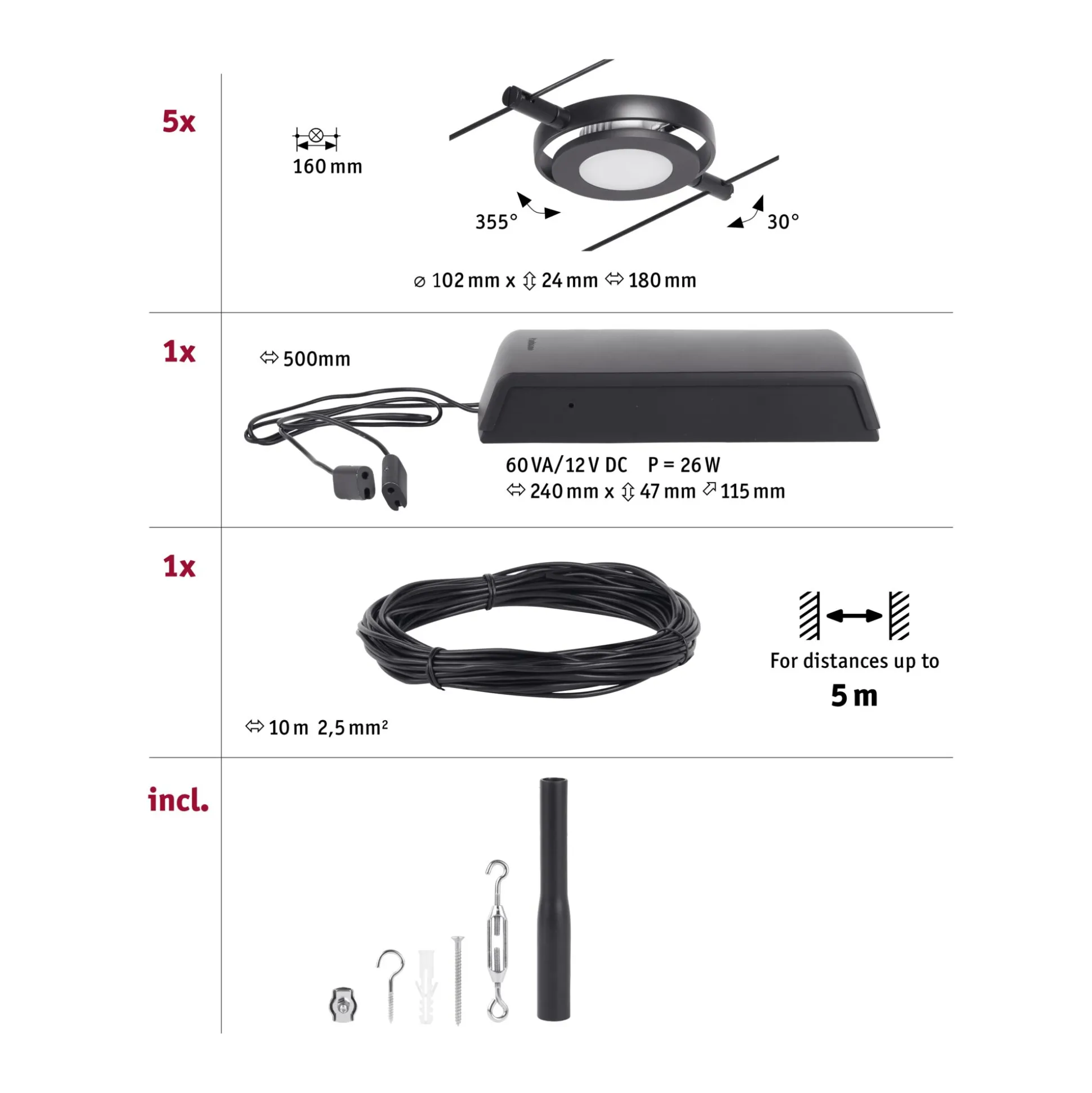 CorDuo LED Seilsystem - RoundMac Basisset