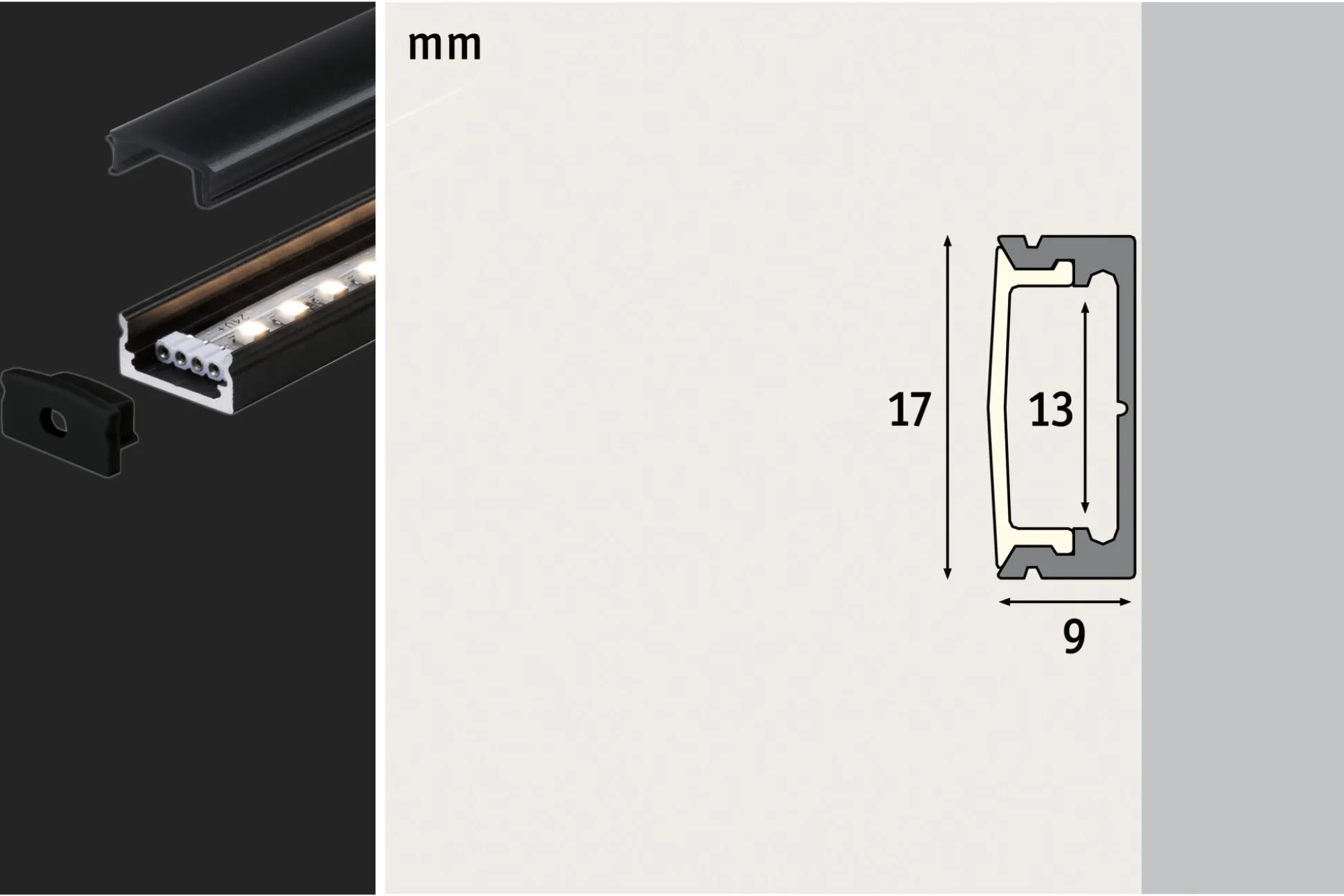 LED Strip Profil - Base Schwarzer Diffusor 1m