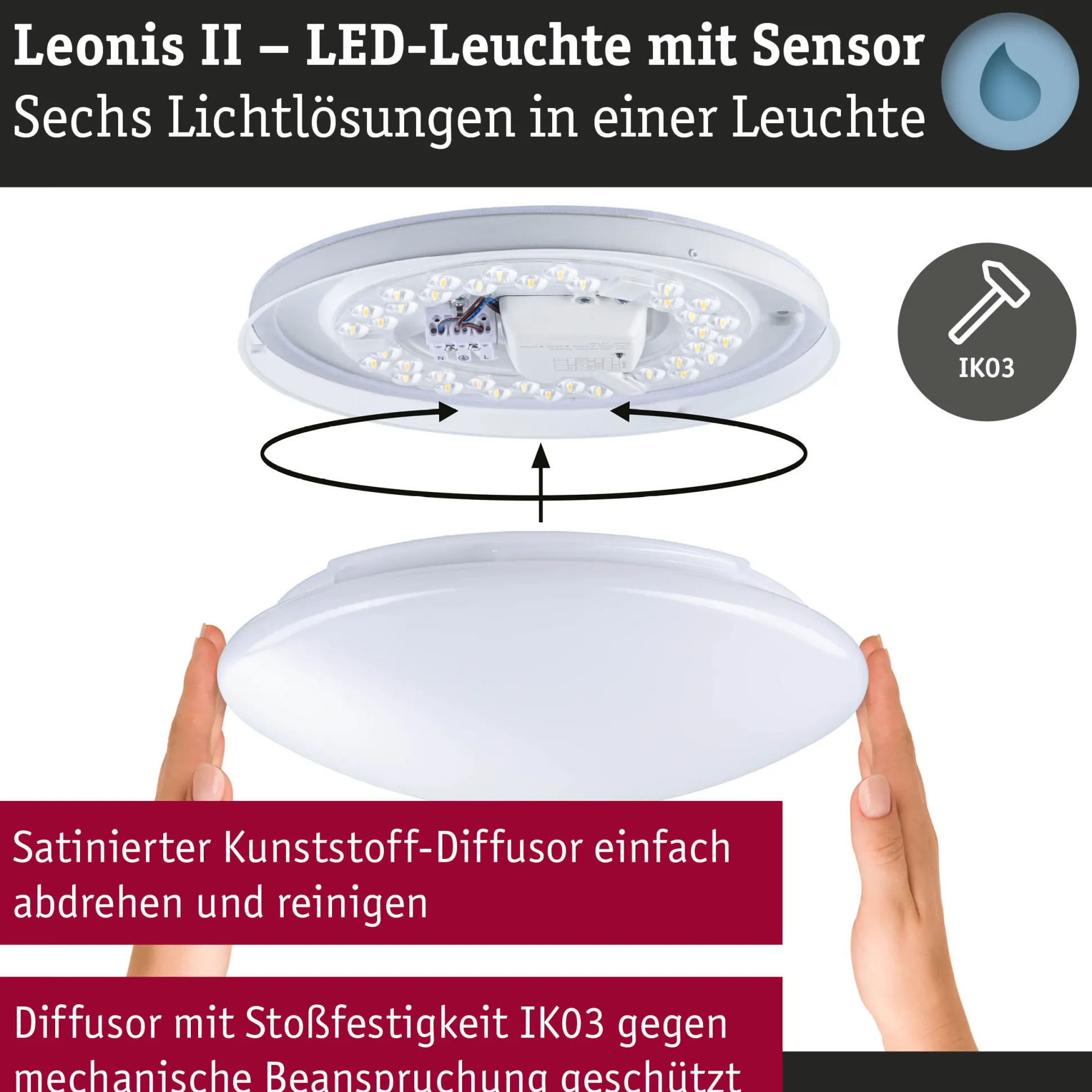 LED Deckenleuchte - Leonis II Dämmerungsgesteuerter Bewegungsmelder (HF)