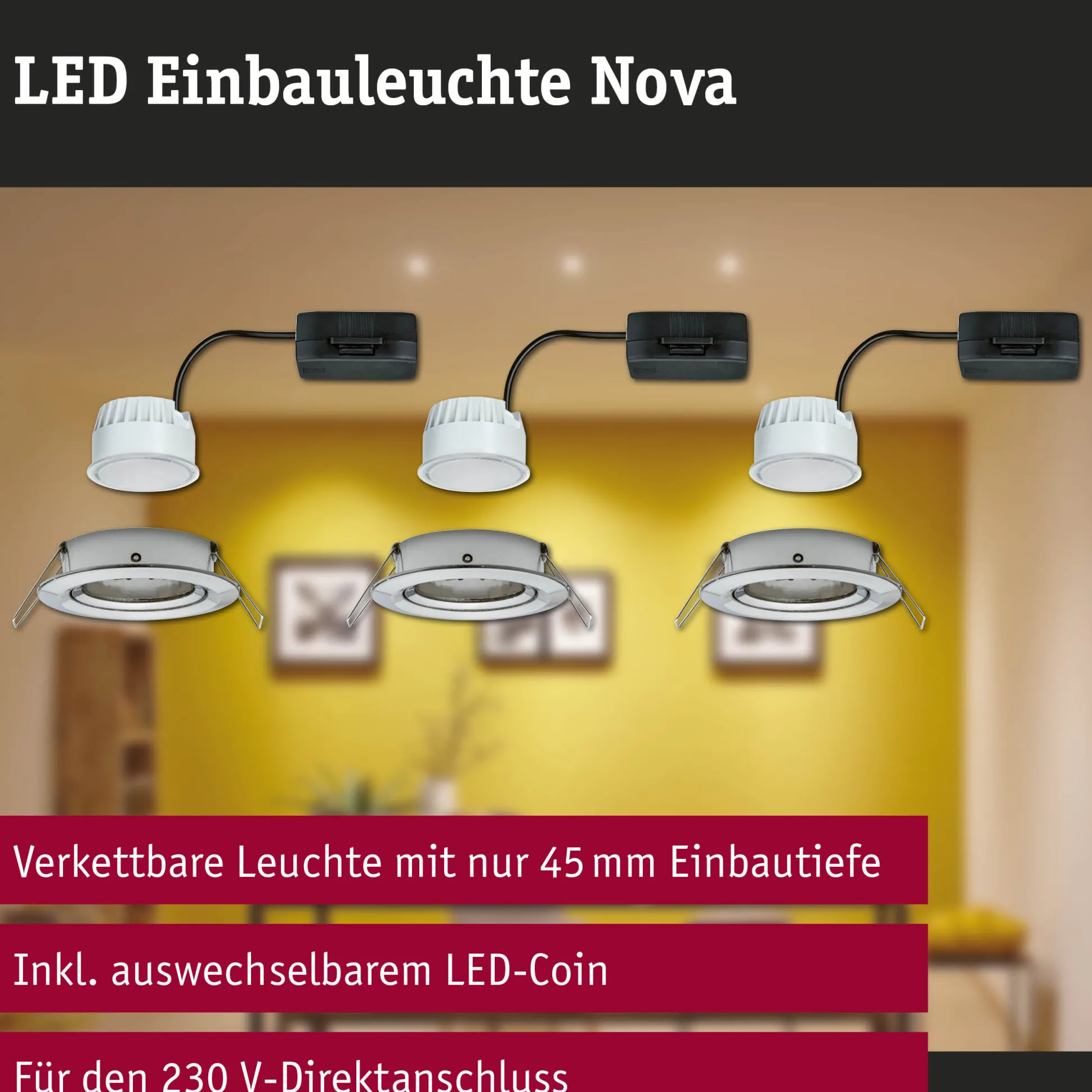LED Einbauleuchte - Nova 3er-Set schwenkbar
