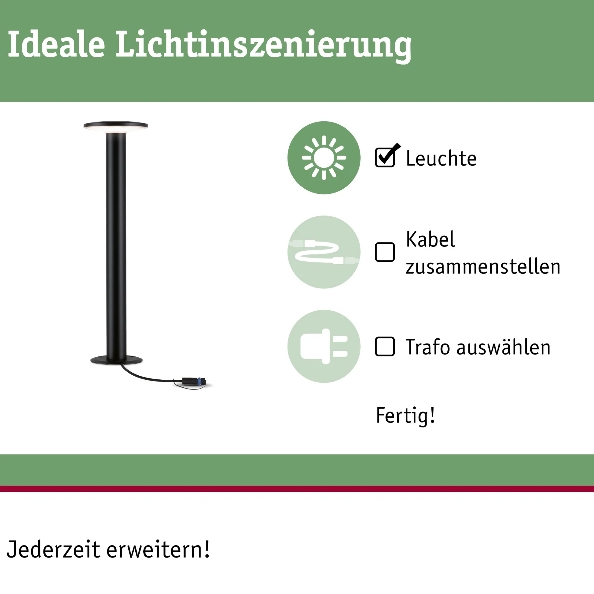 Plug & Shine LED Pollerleuchte - Plate Einzelleuchte