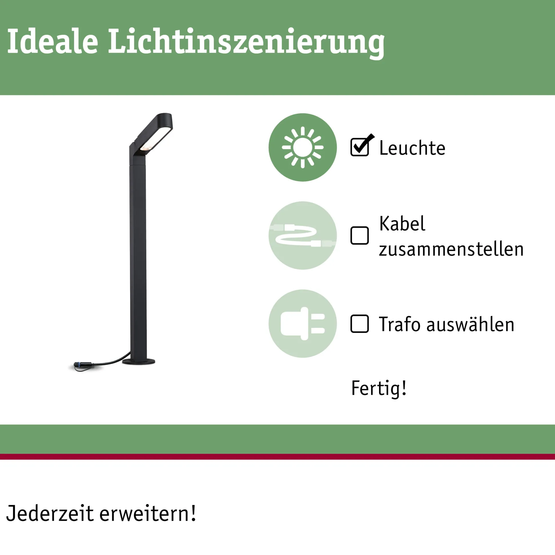 Plug & Shine LED Pollerleuchte - Ito Einzelleuchte Vertikale Ausrichtung