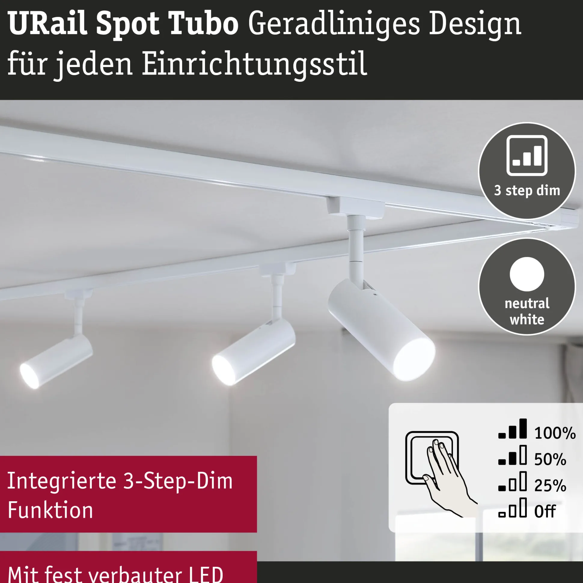 URail Schienenspot 3-Step-Dim - Tubo Einzelspot